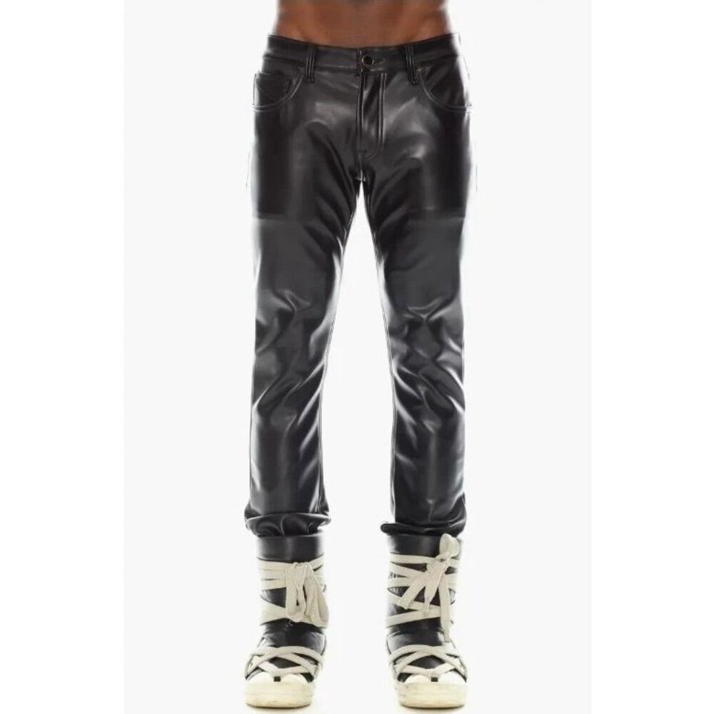 HVMAN Size 32 x 33 Mens Hero Slim Fit Punk Moto Faux Leather Pants in Black
